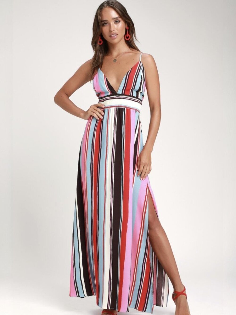 Lulus Andi Pink and Light Blue Multi Stripe Sleeveless Maxi Dress NWT - Picture 1 of 8